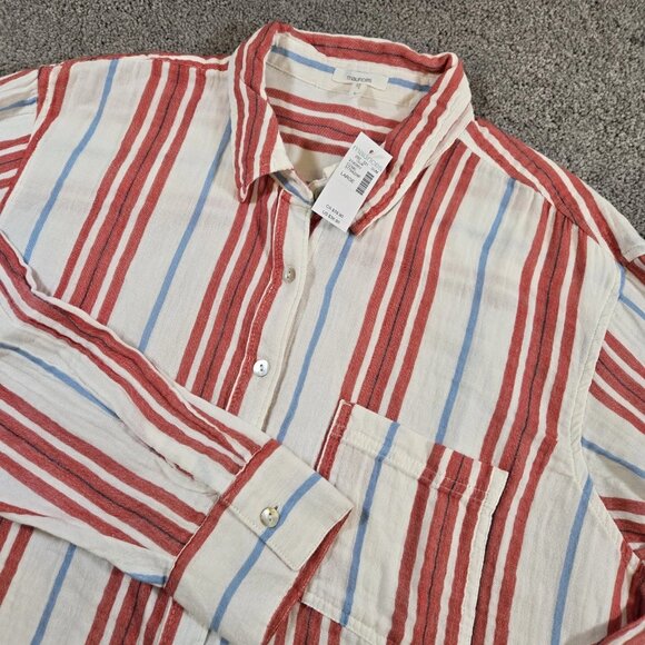 Maurices Striped Button Down Blouse Red & White Size Large NWT - Picture 1 of 8